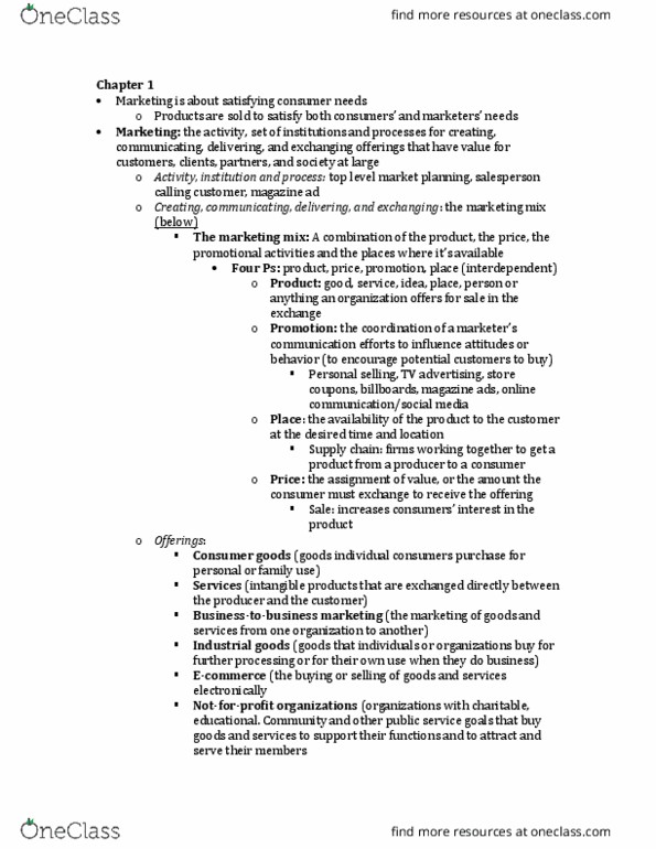 GB214 Chapter Notes - Chapter 1: Marketing Mix, Marketing, Customer Relationship Management thumbnail