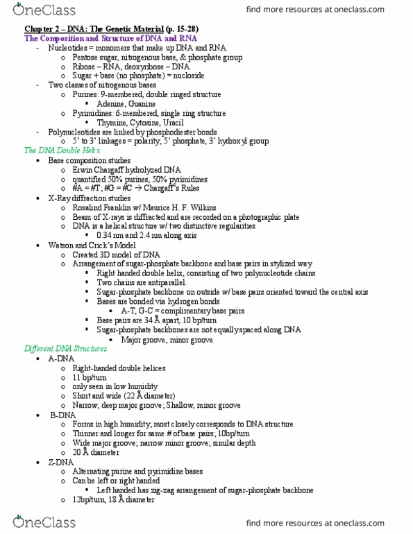 BIOS-115 Chapter Notes - Chapter 2,12: Parvovirus B19, Erwin Chargaff, Histone H1 thumbnail