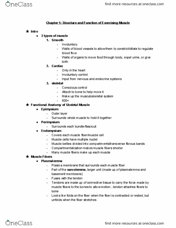 KINS 2203 Chapter Notes - Chapter 1: Cell Membrane, Endoplasmic Reticulum, Myocyte thumbnail