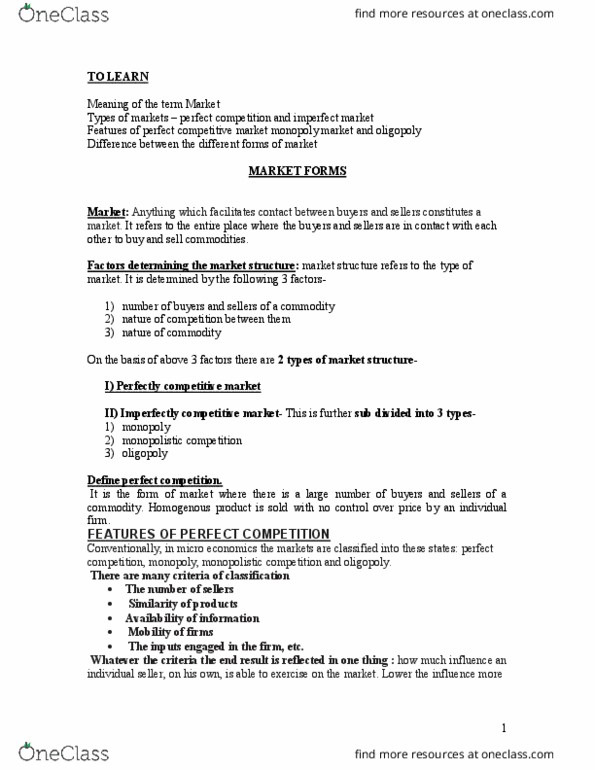 IT 1081C Lecture Notes - Lecture 15: Market Structure, Market Power, Monopolistic Competition thumbnail