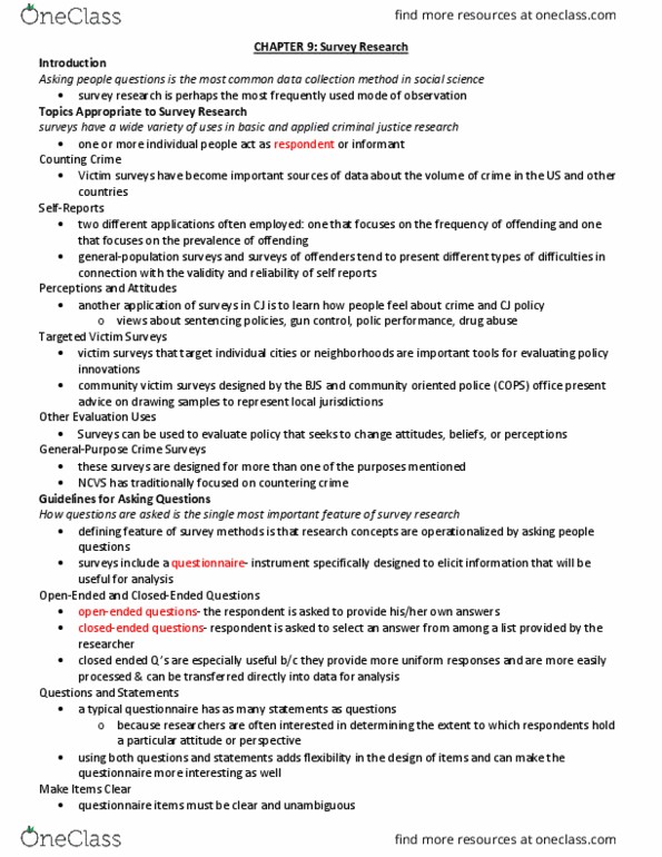 CRIM 220 Chapter Notes - Chapter 9: Crime Survey For England And Wales, Stamped Envelope, Social Desirability Bias thumbnail