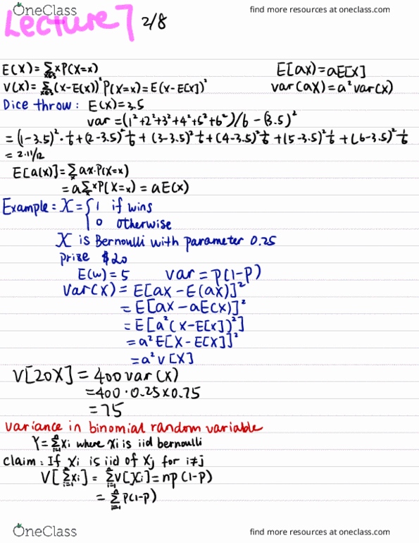 STAT 88 Lecture Notes - Lecture 7: Bernoulli Trial, Elche, Independent And Identically Distributed Random Variables thumbnail