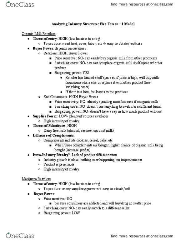 STRATEGY 411 Chapter Notes - Chapter 3: Organic Milk, Switching Barriers, Bargaining Power thumbnail