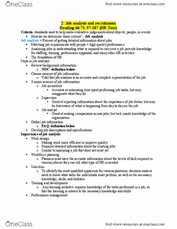 Management and Organizational Studies 1021A/B Lecture Notes - Lecture 2: Job Analysis, Performance Appraisal, Job Performance thumbnail