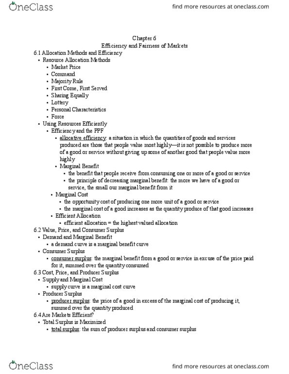 01:220:102 Chapter Notes - Chapter 6: First Come, First Served, Economic Surplus, Allocative Efficiency thumbnail