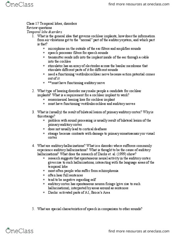 01:830:310 Lecture Notes - Lecture 17: Cochlear Implant, Sensorineural Hearing Loss, Temporal Lobe thumbnail