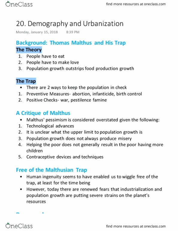 Sociology 1020 Lecture Notes - Lecture 11: Malthusian Trap, Gini Coefficient, Maternal Death thumbnail