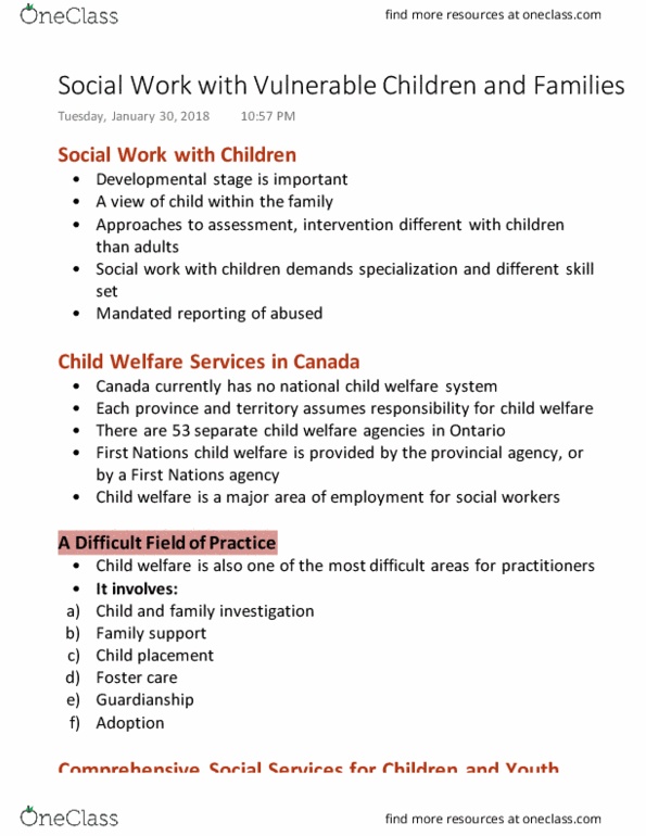 Social Work 1022A/B Lecture Notes - Lecture 2: Mental Disorder, Child Neglect, Adverse Childhood Experiences Study thumbnail