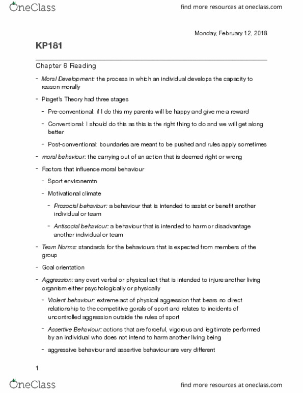 KP181 Chapter Notes - Chapter 6: Anti-Social Behaviour, Goal Orientation, Hazing thumbnail