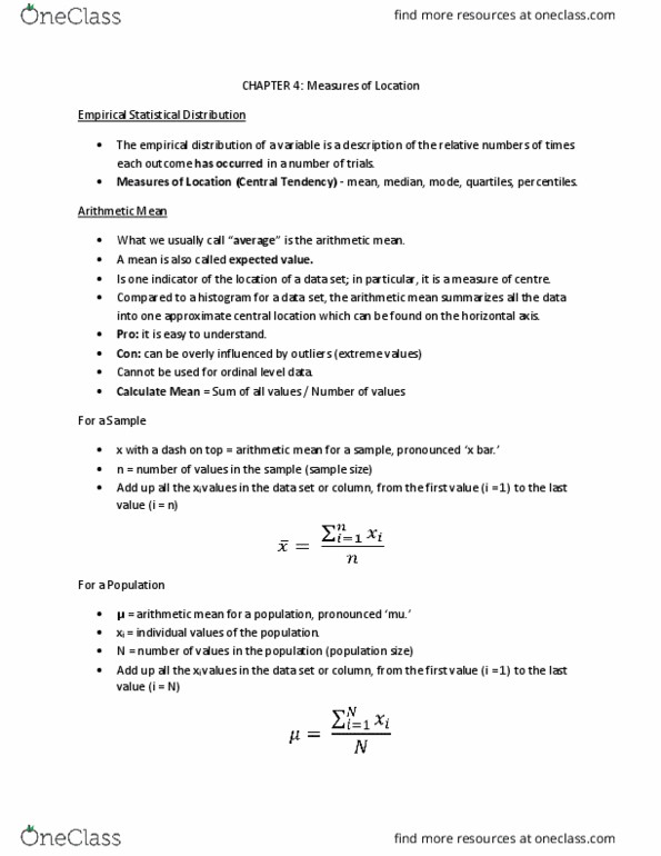 BUSI 1450U Chapter Notes - Chapter 4: Quartile, Percentile, Unit thumbnail