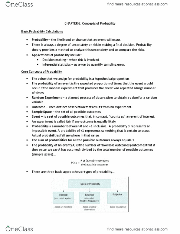 BUSI 1450U Chapter Notes - Chapter 6: Black Cards, Sample Space, Statistical Inference thumbnail