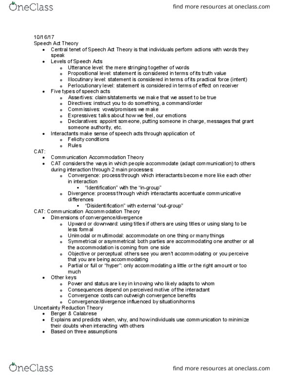 04:192:200 Lecture Notes - Lecture 7: Communication Accommodation Theory, Uncertainty Reduction Theory, Unimodality thumbnail