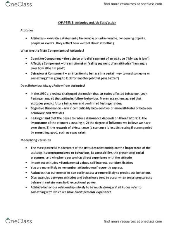 BUSI 2311U Chapter Notes - Chapter 3: Leon Festinger, Job Satisfaction, Organizational Commitment thumbnail