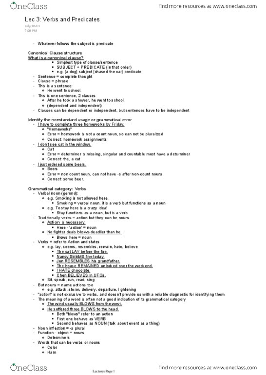 LIN204H1 Lecture Notes - Grammatical Category, Auxiliary Verb, Future Perfect thumbnail