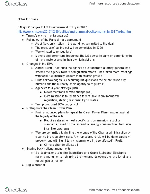 POSC350 Lecture Notes - Lecture 1: Clean Power Plan, Paris Agreement, Scott Pruitt thumbnail