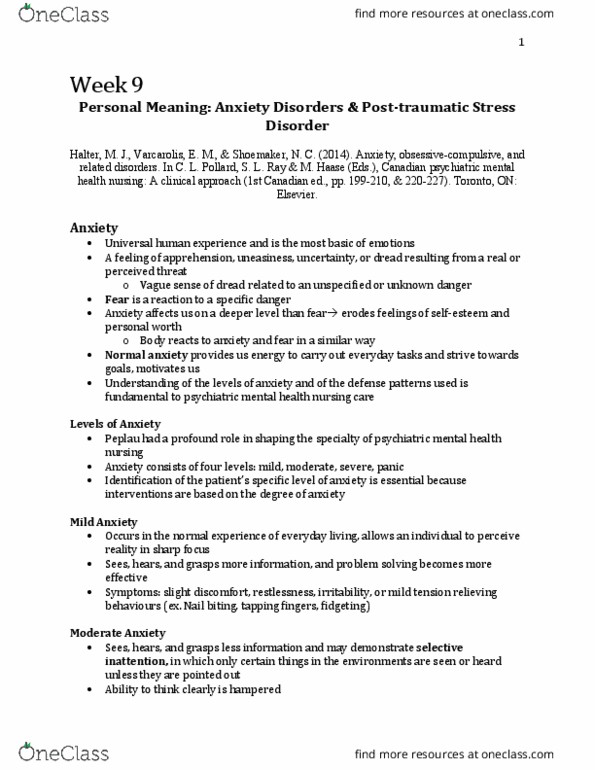 Nursing 3920A/B Chapter Notes - Chapter 9: Obsessive–Compulsive Disorder, Urinary Urgency, Nail Biting thumbnail