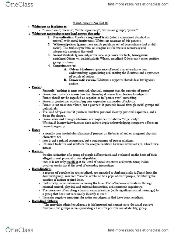 SOC102H1 Chapter Notes - Chapter Test 2: Solipsism, Color Blindness, White Supremacy thumbnail