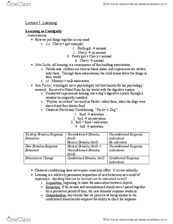 PSYCH101 Lecture Notes - Lecture 5: Headache, Edward Thorndike, Little Albert Experiment thumbnail