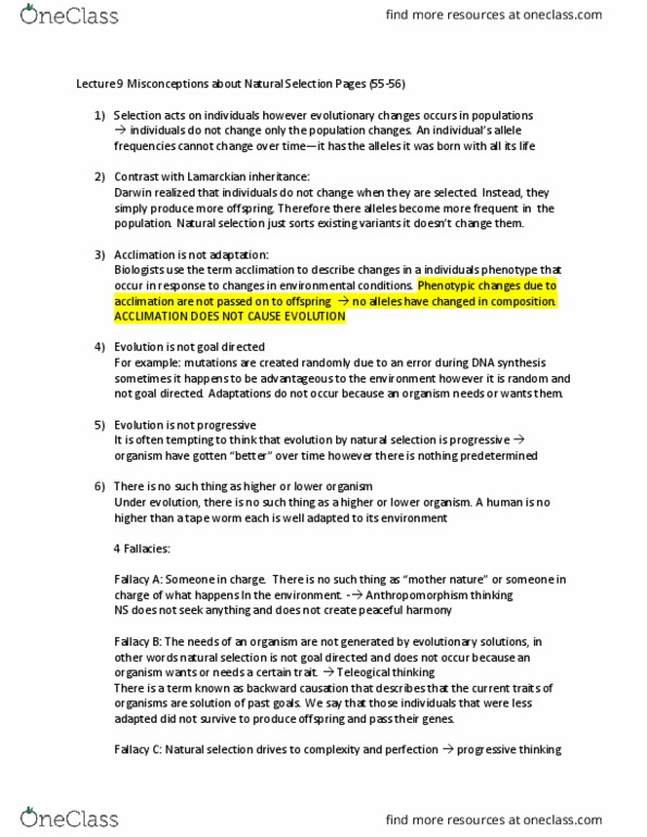 BIOL 1001 Chapter Notes - Chapter Natural Selection: Cestoda, Allele Frequency, Fallacy thumbnail