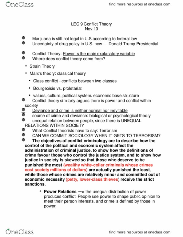 SOC212H1 Lecture Notes - Lecture 9: Dependent And Independent Variables, Class Conflict, Psychopathy thumbnail