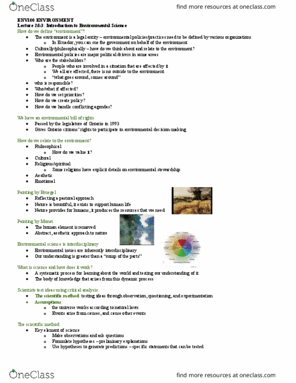 ENV100Y5 Lecture Notes - Lecture 2: Environmental Science, Scientific Method, Big Bang thumbnail