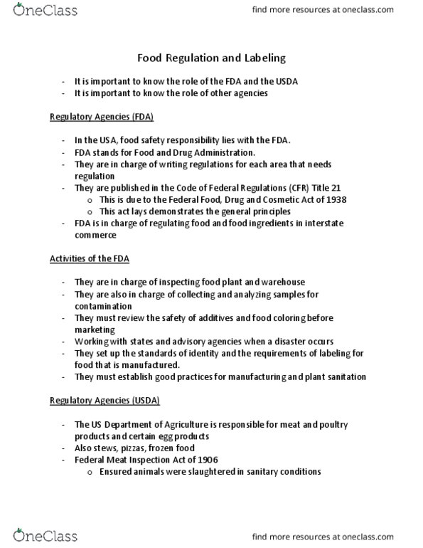 FOS 3042 Lecture Notes - Lecture 28: Poultry Products Inspection Act Of 1957, Federal Meat Inspection Act, Frozen Food thumbnail