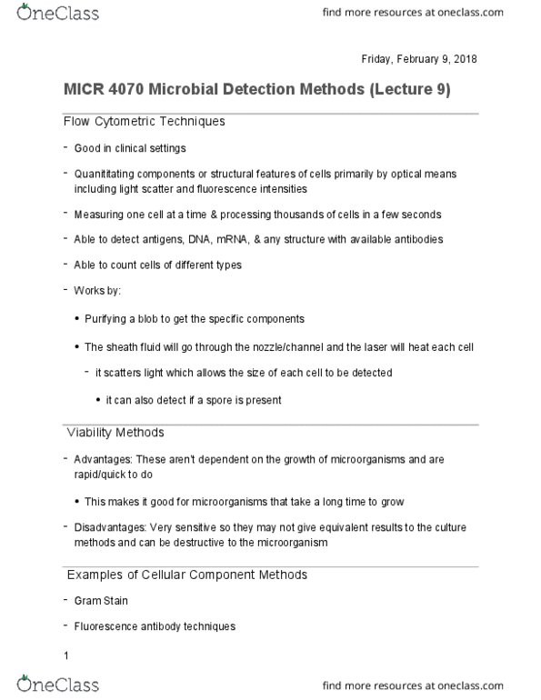 MICR-4070 Lecture Notes - Lecture 9: Flow Cytometry, Immunoassay, Chromatography thumbnail