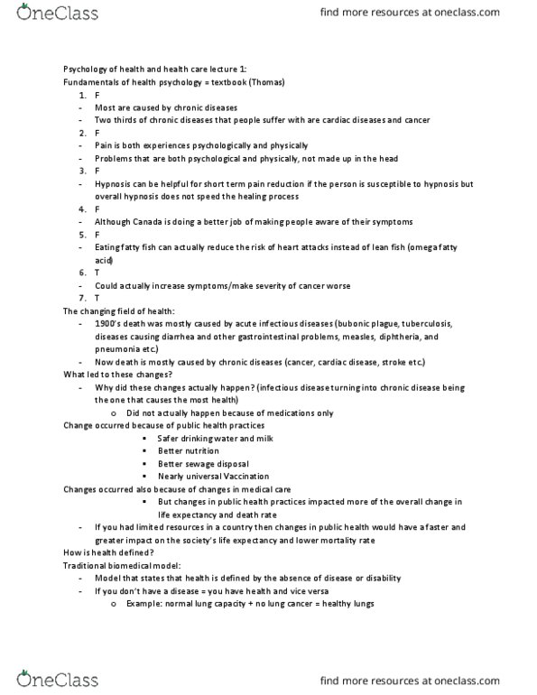 PSY 605 Lecture Notes - Lecture 1: Biopsychosocial Model, Hypnosis, Blood Sugar thumbnail