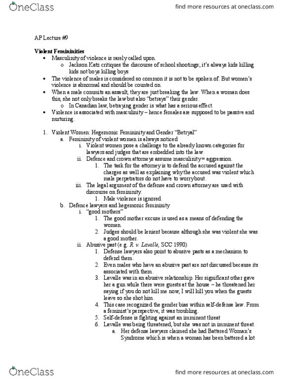 SOSC 1350 Lecture Notes - Lecture 10: Crown Attorney, Jackson Katz, Betrayal thumbnail