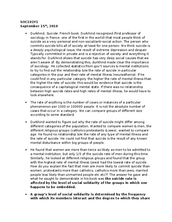 SOC101Y1 Lecture : Introductory Lecture Brym speaks about Durkhind, introducing the course, as well as the concept of culture and focusing particularly on Durkhind's suicide studies during 19th century France. thumbnail