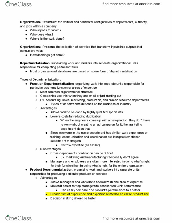 MGMT 2100 Chapter Notes - Chapter 9: Departmentalization, Job Performance, Decision-Making thumbnail