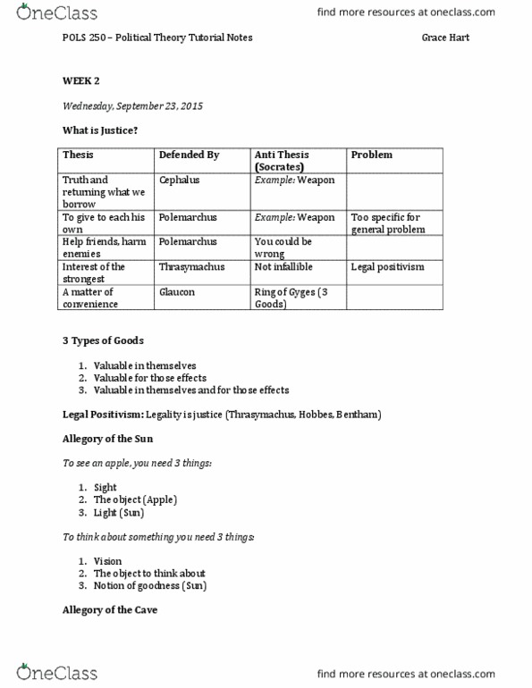 POLS 250 Lecture Notes - Lecture 1: Legal Positivism, Polemarchus, Thrasymachus thumbnail