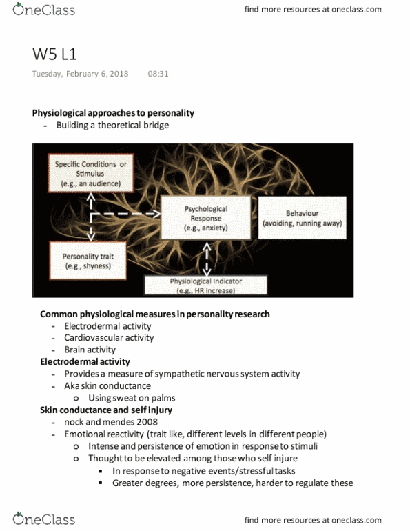 PSYC 2740 Lecture Notes - Lecture 9: Electrodermal Activity, Sympathetic Nervous System, Extraversion And Introversion thumbnail