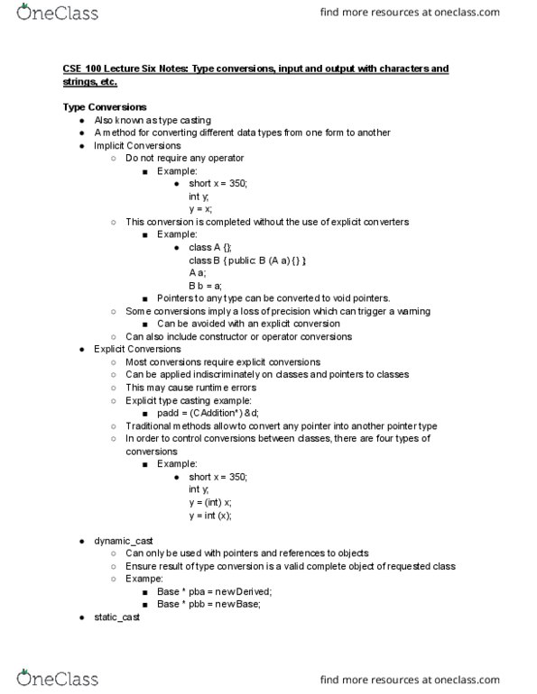 CSE 100 Lecture Notes - Lecture 6: Type Conversion, Standard Error thumbnail