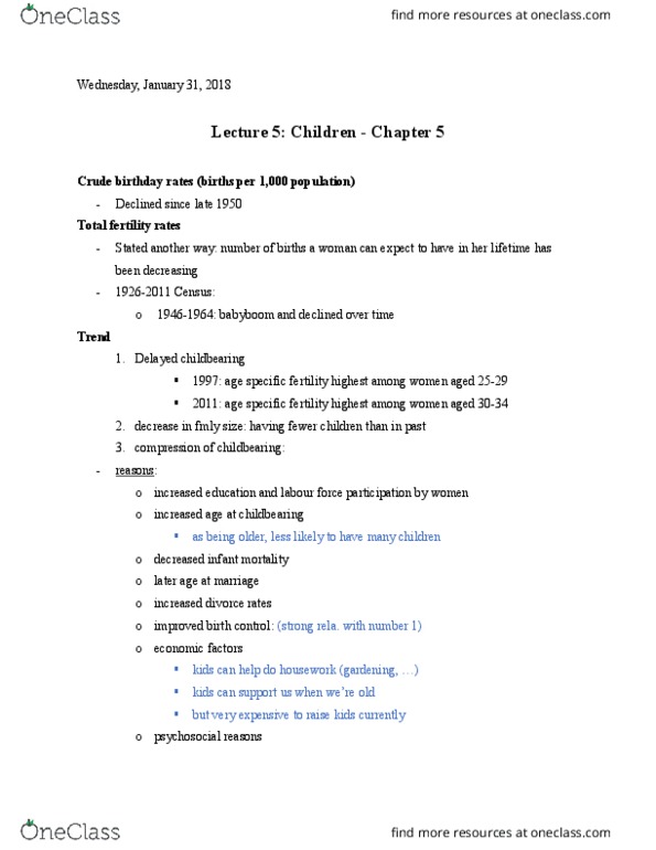 FMLY 1000 Lecture Notes - Lecture 4: Open Adoption, Rela, Infant Mortality thumbnail