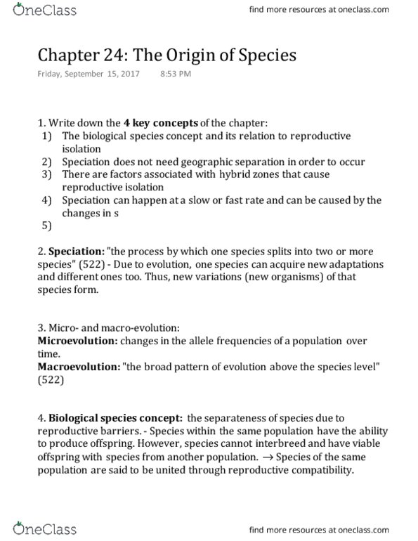 BIOL 226 Chapter Notes - Chapter 24: Sympatric Speciation, Species Problem, Reproductive Isolation thumbnail