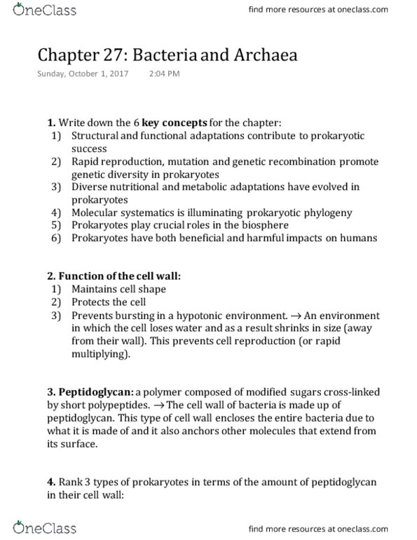 BIOL 226 Chapter Notes - Chapter 27: Anaerobic Respiration, Cellular Respiration, Genetic Recombination thumbnail