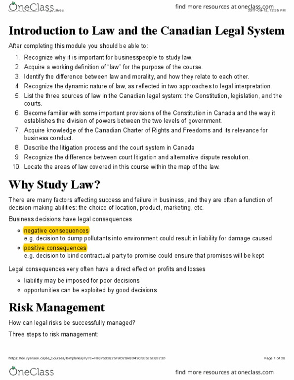LAW 122 Lecture Notes - Lecture 1: Liability Insurance, Alternative Dispute Resolution, Market Risk thumbnail