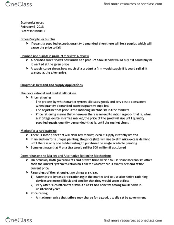 ECO 1302 Lecture Notes - Lecture 6: Price Ceiling, Shortage, Demand Curve thumbnail