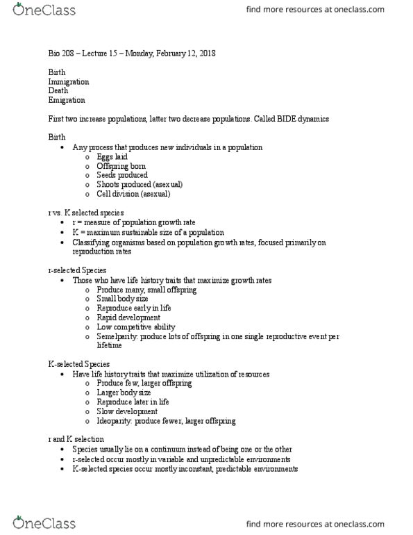 BIOL208 Lecture Notes - Lecture 15: Semelparity And Iteroparity, Cell Division, Programmable Calculator thumbnail