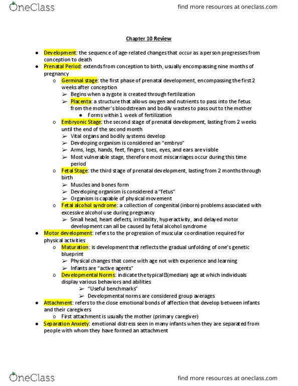 PSY 205 Chapter Notes - Chapter 10: Fetal Alcohol Spectrum Disorder, Prenatal Development, Congenital Heart Defect thumbnail