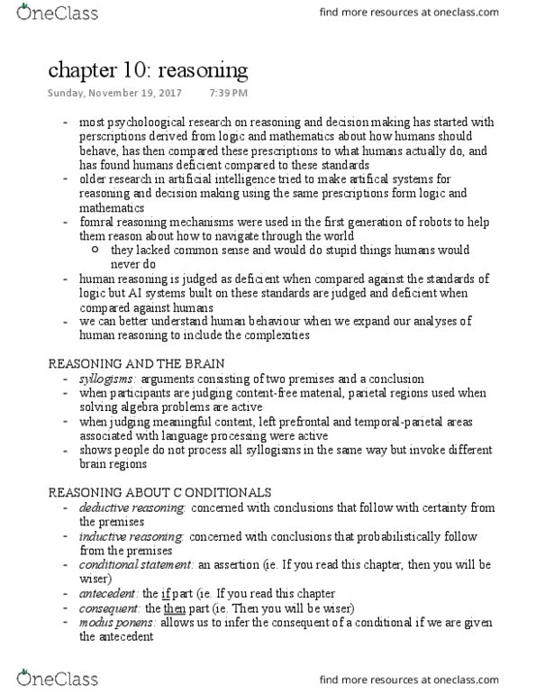 Psychology 2135A/B Chapter 10: chapter 10: reasoning thumbnail