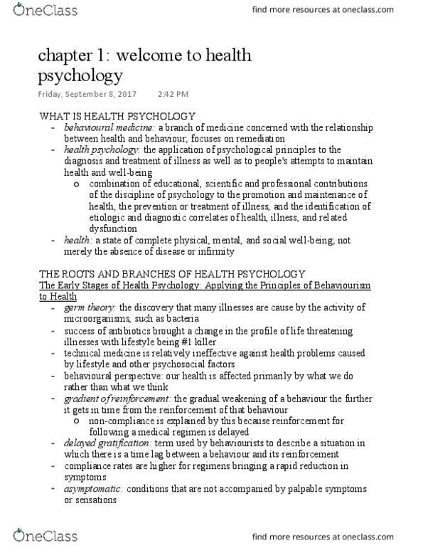 Psychology 2036A/B Chapter 1: chapter 1: welcome to health psychology thumbnail