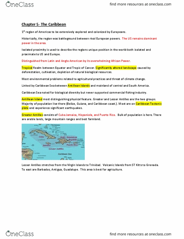 GEOG 1101 Chapter 5: chaper 5 the caribbean thumbnail