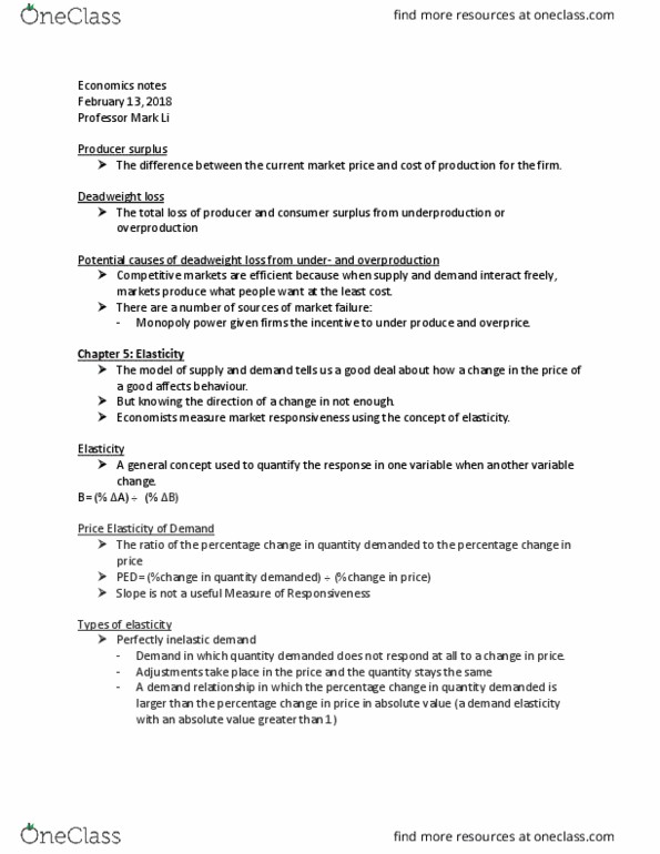 ECO 1302 Lecture Notes - Lecture 7: Deadweight Loss, Price Elasticity Of Demand, Economic Surplus thumbnail