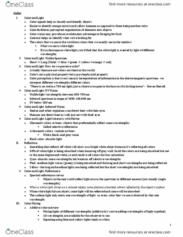 PSC 131 Lecture Notes - Lecture 9: Electromagnetic Spectrum, Color Vision, Sodium-Vapor Lamp thumbnail