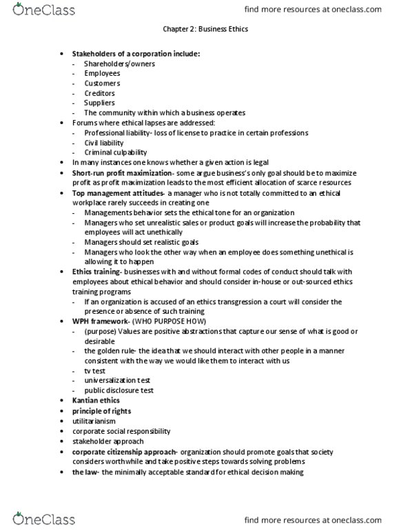 BUL 3130 Lecture Notes - Lecture 6: Profit Maximization, Kantian Ethics, Corporate Social Responsibility thumbnail