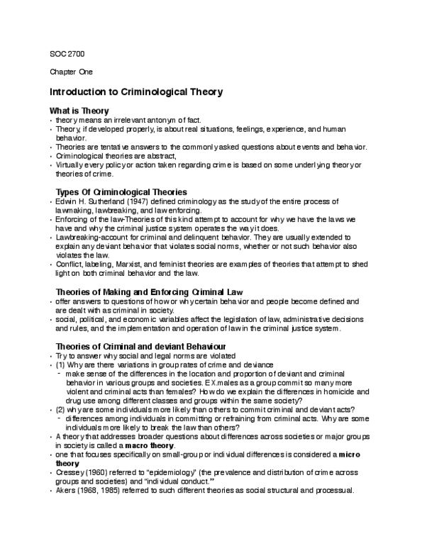 SOC 2700 Chapter chapter one: SOC 2700 Chapter One Introduction to Criminological Theory thumbnail