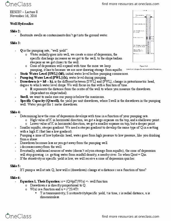 EESC07H3 Lecture Notes - Lecture 8: Specific Storage, Hydraulic Head, Aquifer Test thumbnail