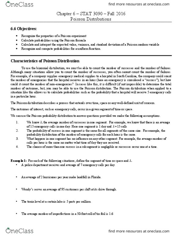 STAT-3090 Lecture Notes - Lecture 6: Poisson Distribution, Binomial Distribution, Landfall thumbnail